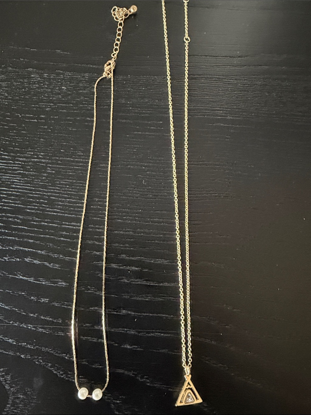 Gold Triangle Pendant Necklace and Necklace with Pearl Accent - Women Jewelry